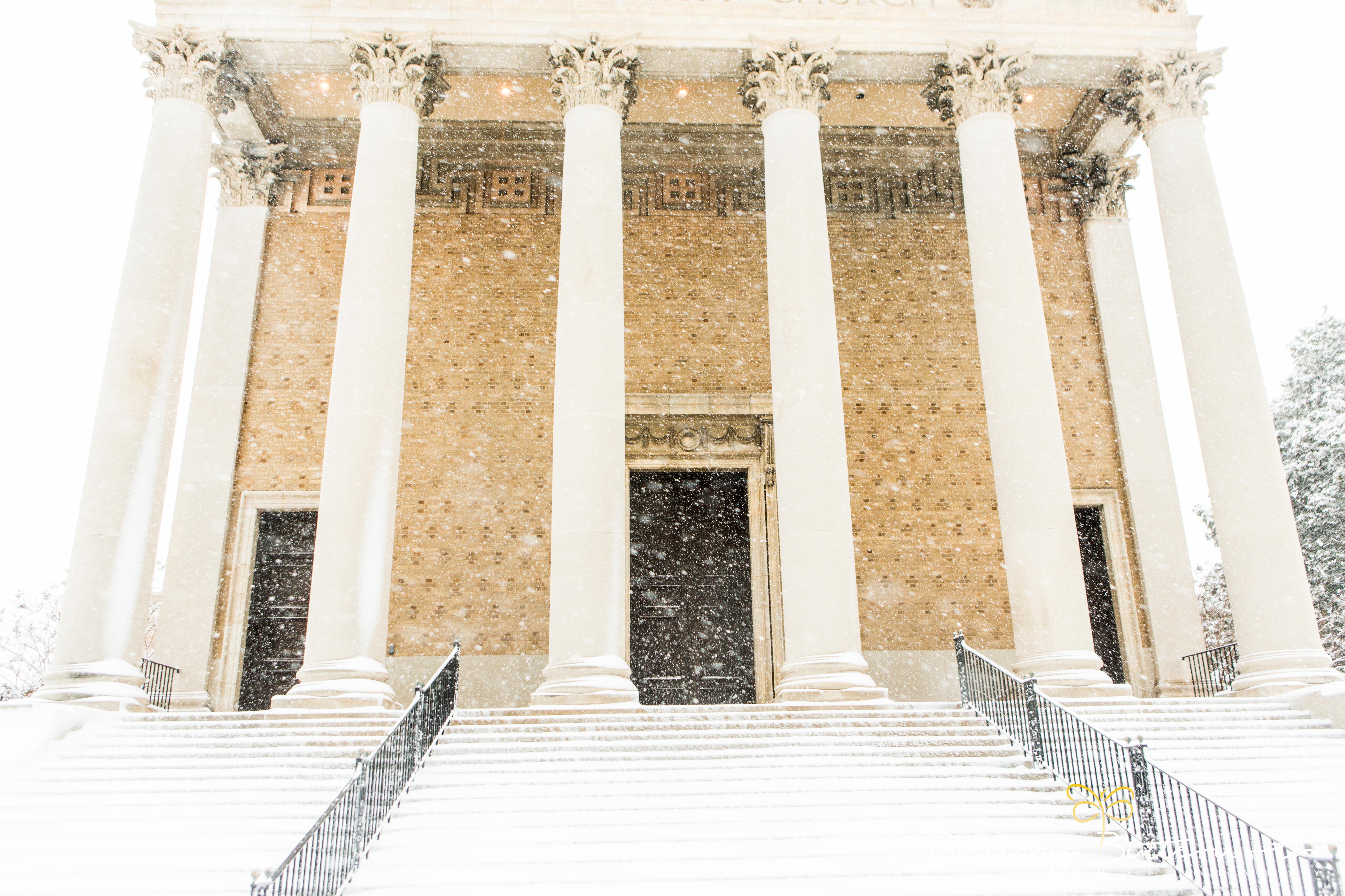 Snow on church steps